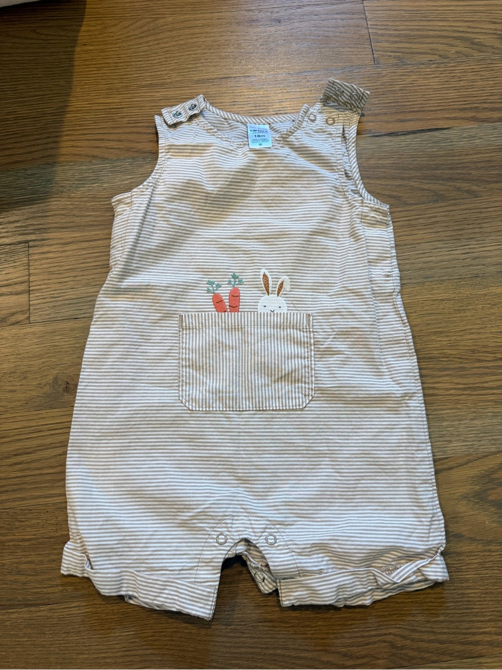 Carter's Cream & Beige Striped Bunny Pocket Romper